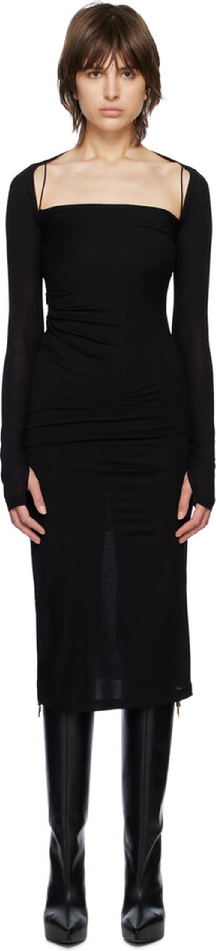 Helmut Lang Black Scala Midi Dress