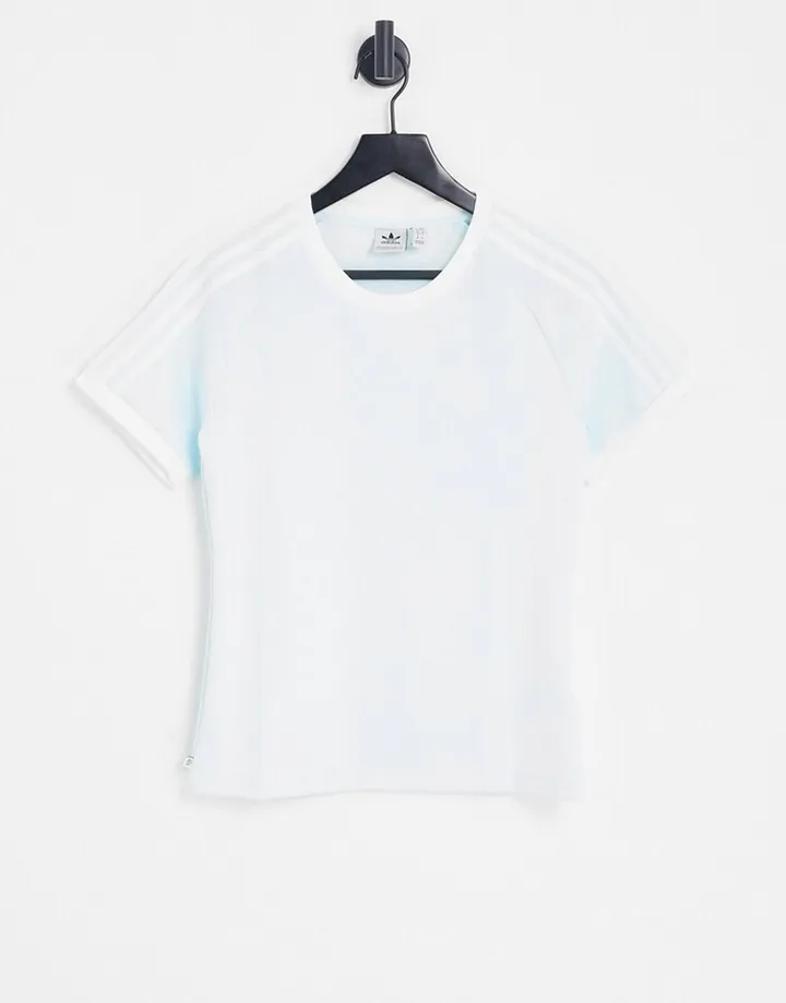 adidas Originals adicolor slim fit three stripe t-shirt in almost blue