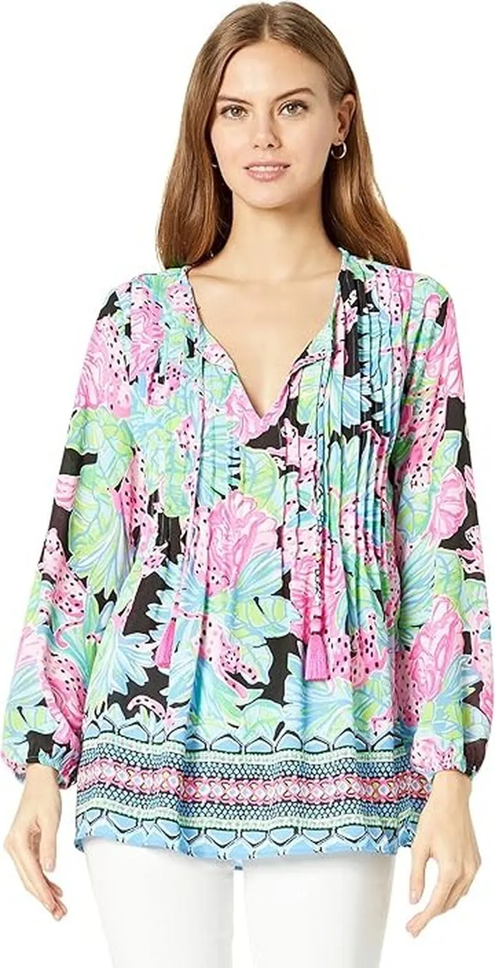 Lilly Pulitzer Marilina Long Sleeve Tunic (Onyx Jaguar Jungle Engineered) Women's Clothing