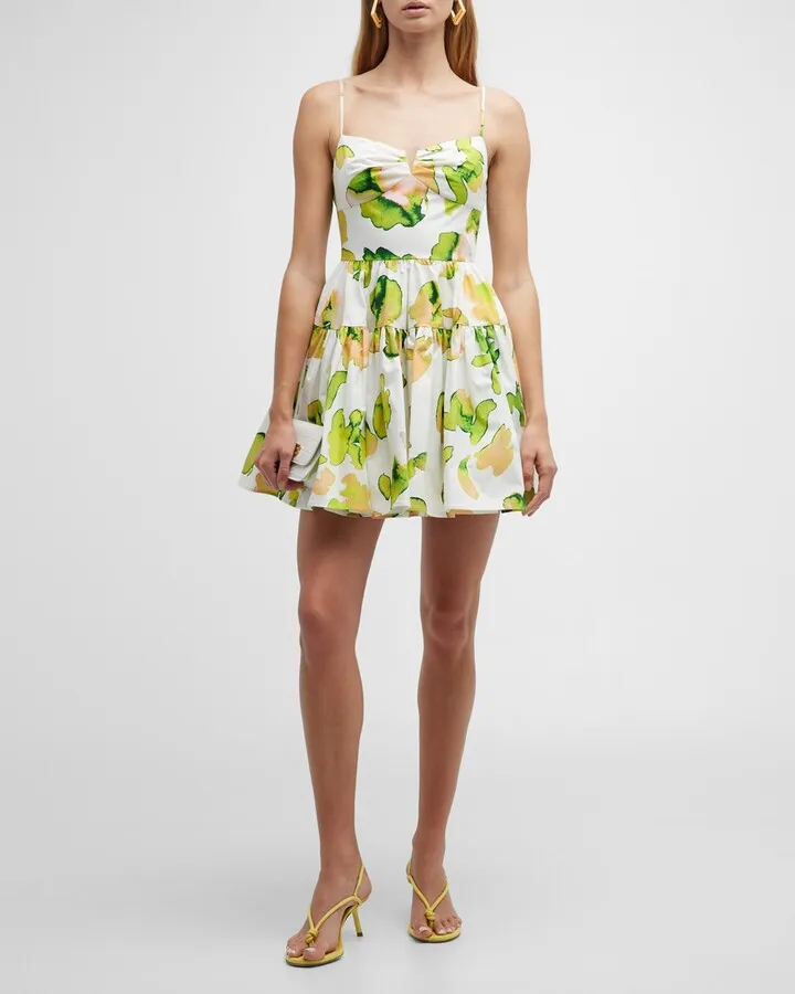 Colette Printed Taffeta Tiered Mini Dress