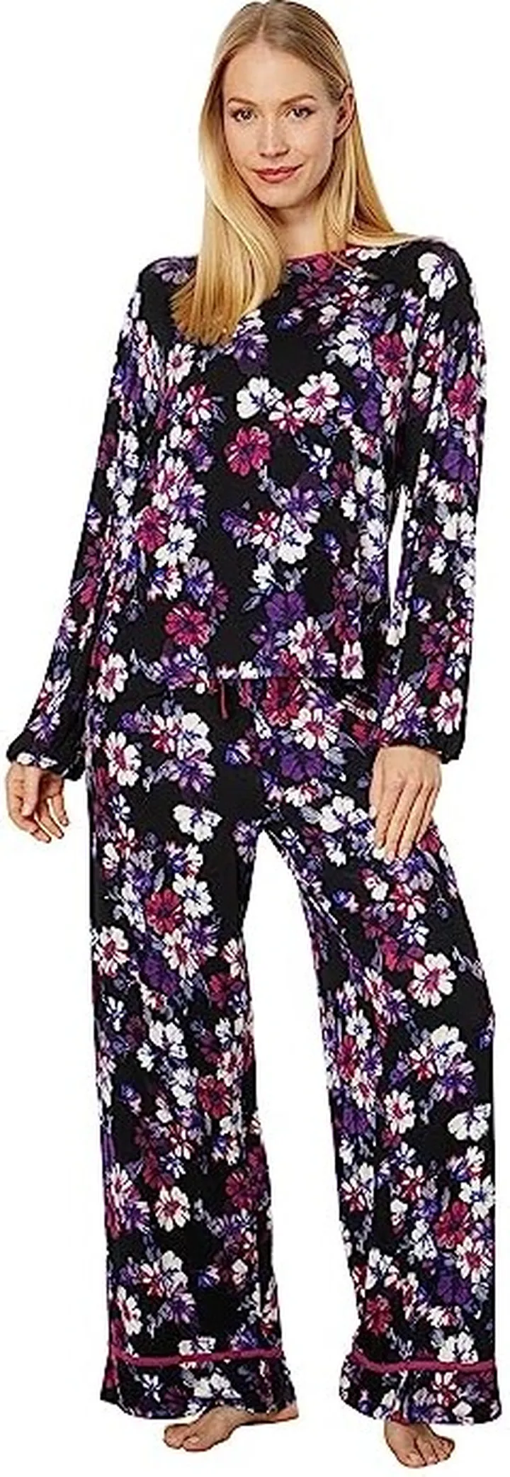 Tommy Bahama Long Sleeve Crop Pants PJ Set (Black Floral) Women's Pajama Sets