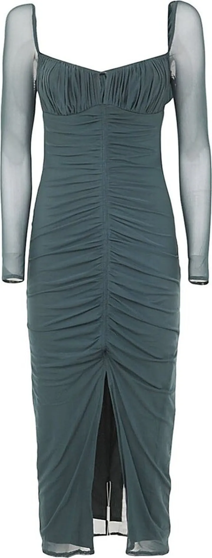 Self-Portrait Powermesh Ruched Midi Dress