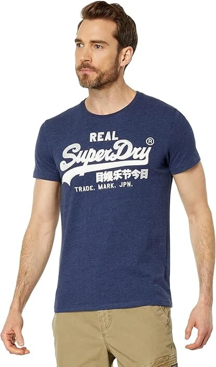 Superdry Vintage Logo Embroidery Tee (Princedom Blue Marl) Men's Clothing