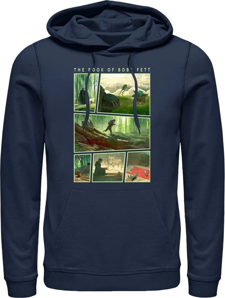 Men's Star Wars: The Book of Boba Fett Grogu Force Training With Luke Skywalker Pull Over Hoodie - Navy Blue - Medium