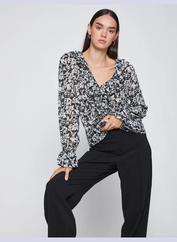 Floral Chiffon Blouse Voluminous