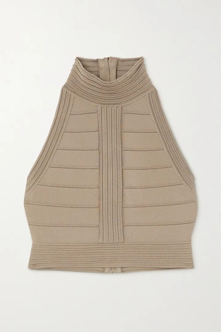 Balmain - Cropped Knitted Turtleneck Top - Neutrals