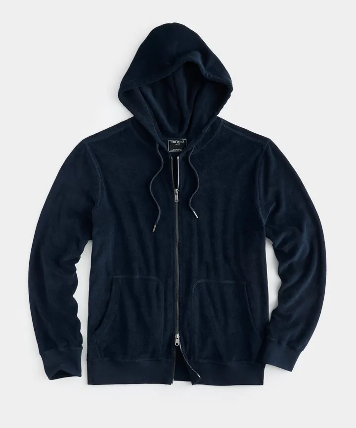 Full-Zip Terry Hoodie in Classic Navy