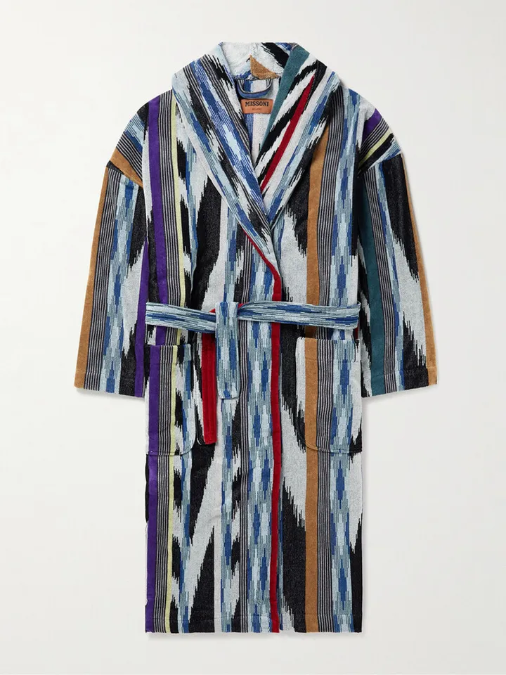 Cotton-Terry Jacquard Hooded Robe