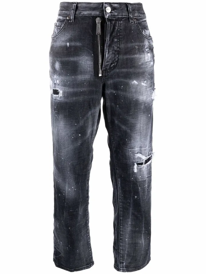Distressed Cropped-Leg Jeans