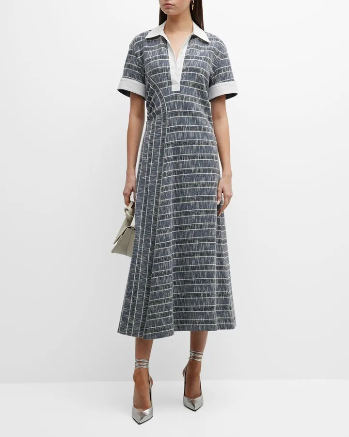 Abstract Striped Midi Polo Shirtdress