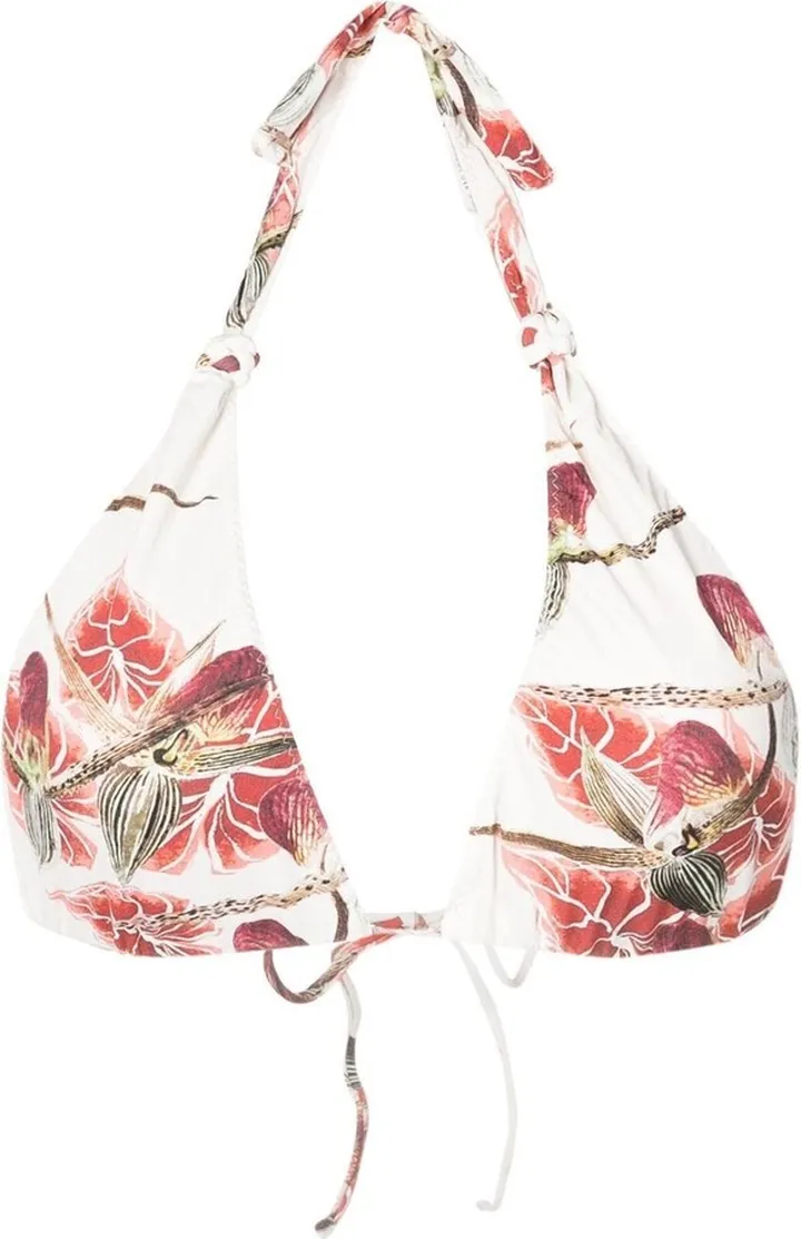 Halterneck Leaf-Print Bikini-Top