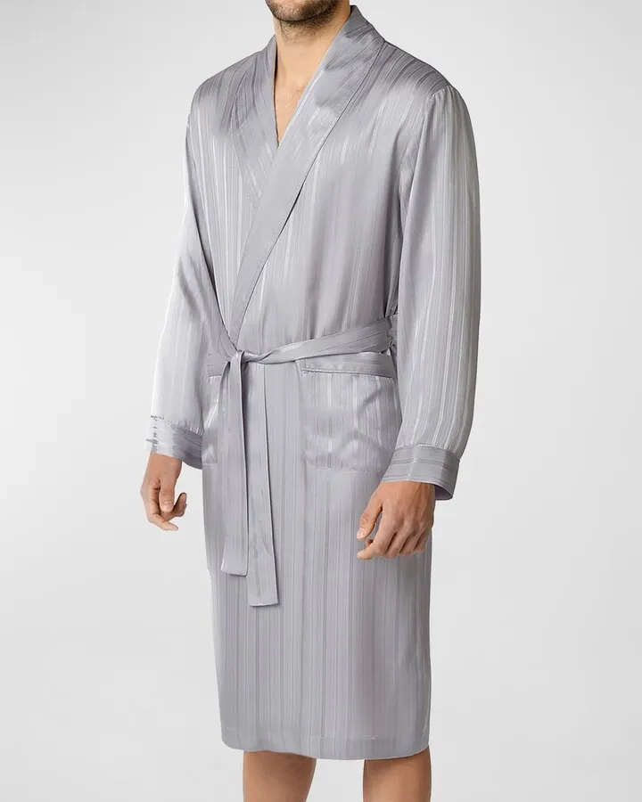 Men's Herringbone Stripe Silk Shawl Robe