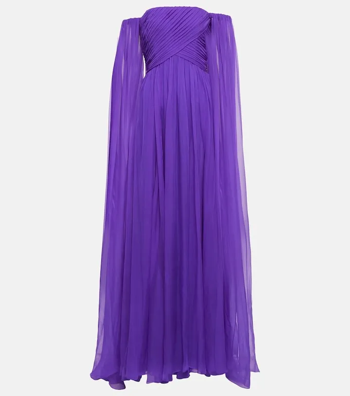 Off-shoulder silk chiffon gown