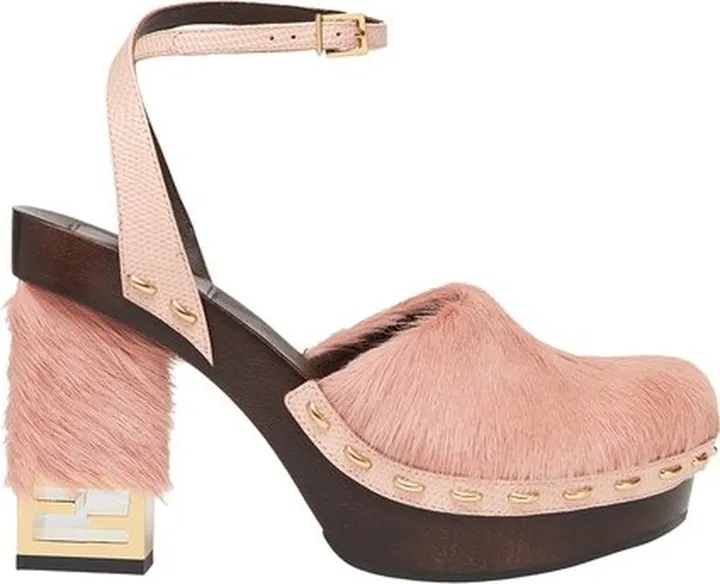 Pony hair high-heeled clogs