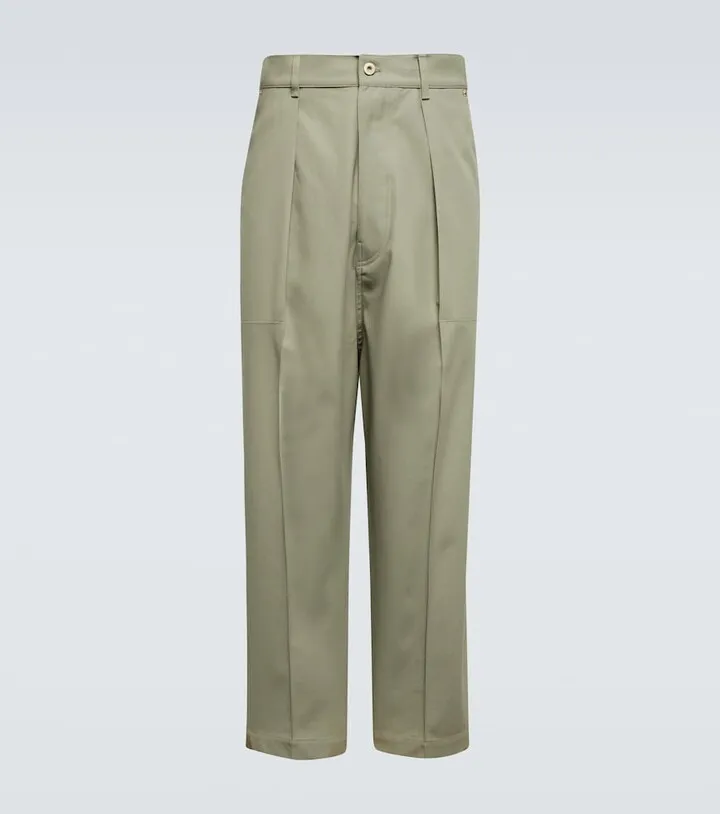 Pleated wide-leg cotton pants