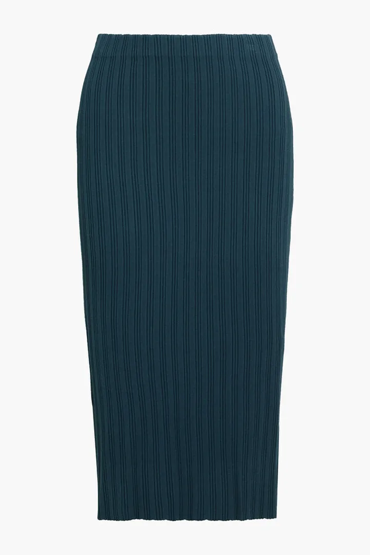 Ribbed-knit midi skirt