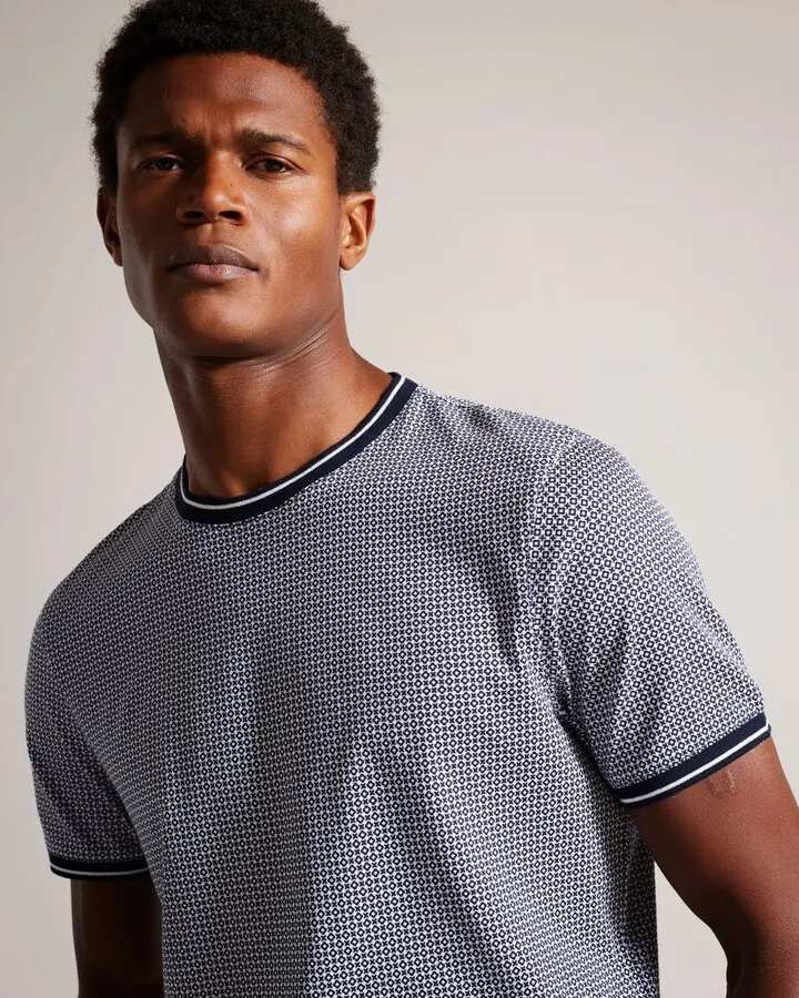 Printed Cotton T-Shirt in Navy