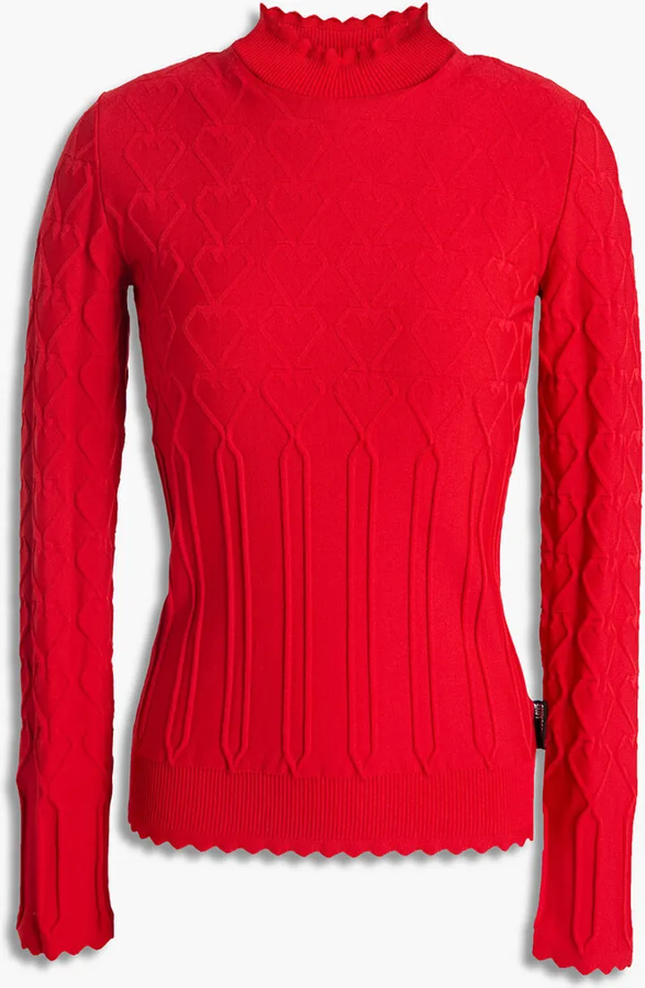 Scalloped jacquard-knit turtleneck sweater
