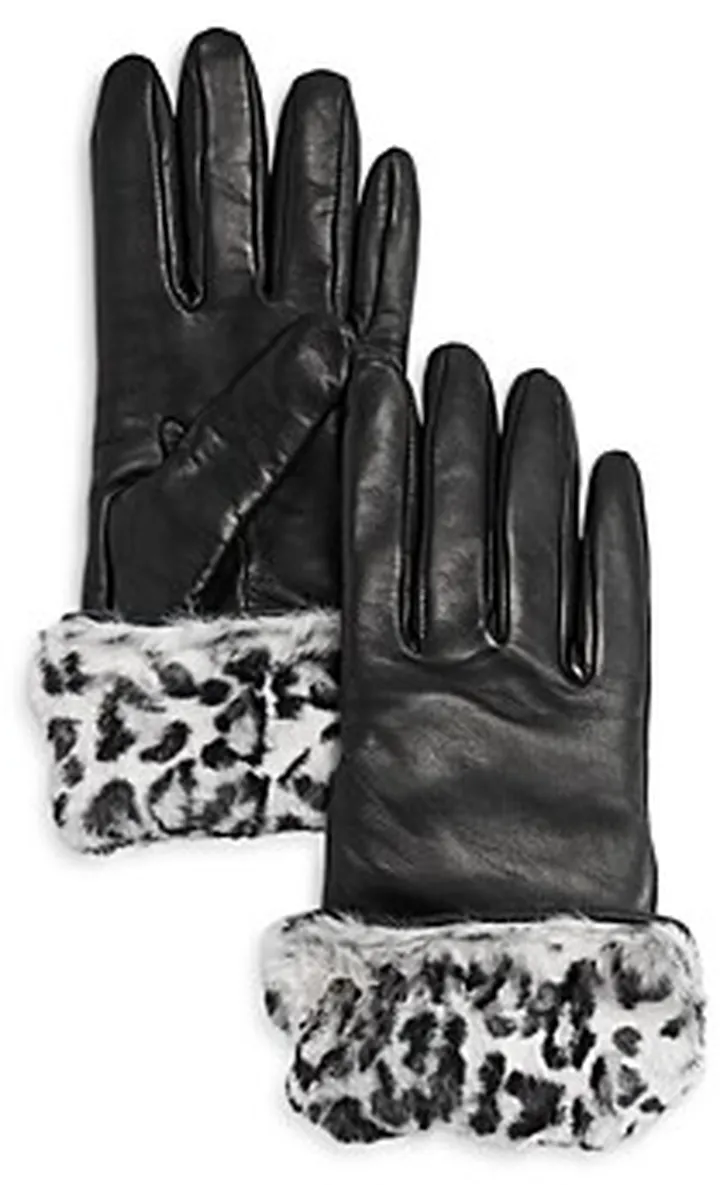 Bloomingdale's Fancy Leather & Faux Fur Gloves