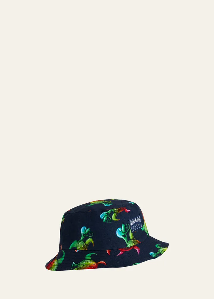Men's Turtle Print Linen Bucket Hat