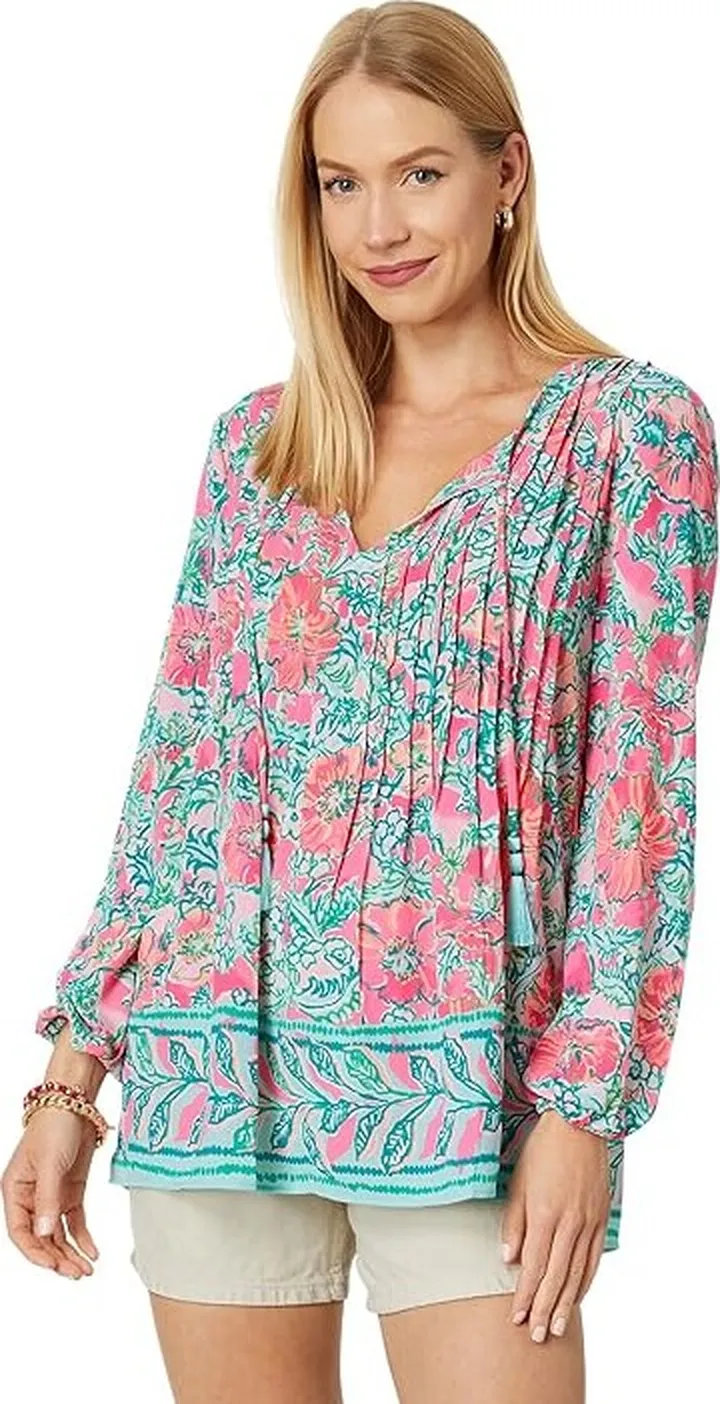 Lilly Pulitzer Marilina Long Sleeve Tunic (Soleil Pink Perfect Poppy Engineered Tunic) Women's Clothing