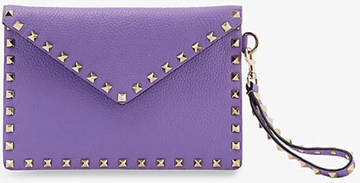 Womens Glicine Rockstud Studded Leather Envelope Pouch