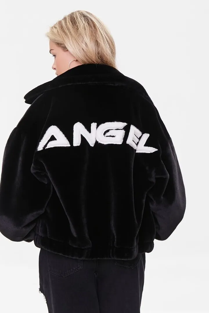 Faux Fur Angel Graphic Jacket