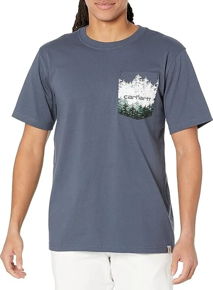 Carhartt Relaxed Fit Heavyweight Short Sleeve Outdoors Graphic T-Shirt (Bluestone) Men's Clothing