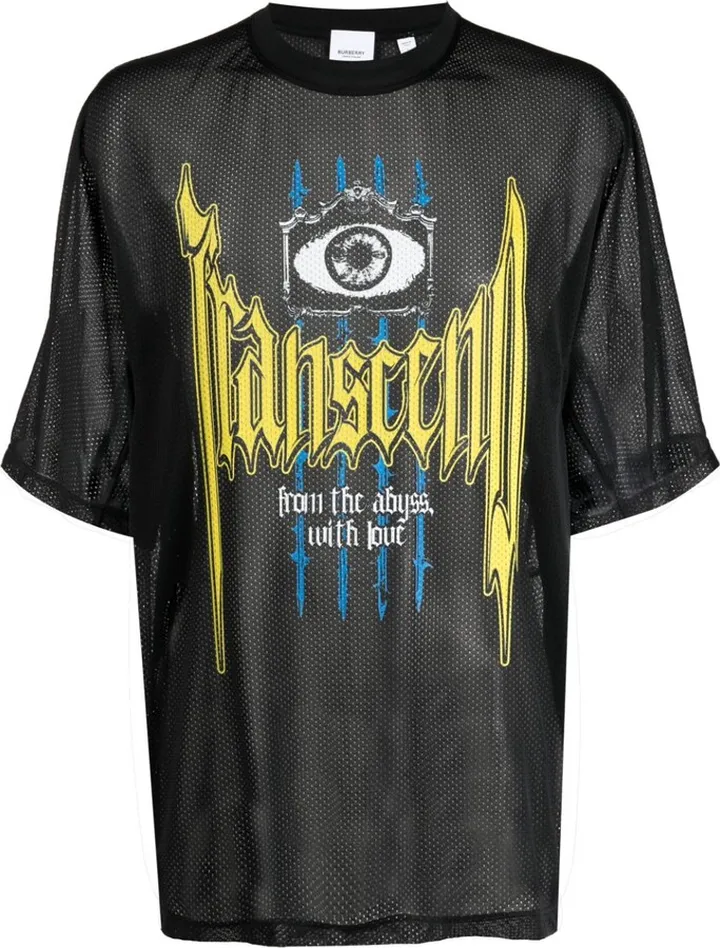 slogan-print perforated T-shirt