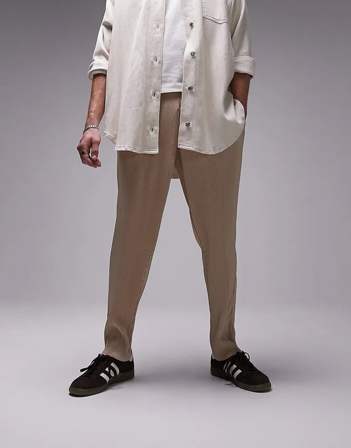 Topman tapered plisse sweatpants in stone