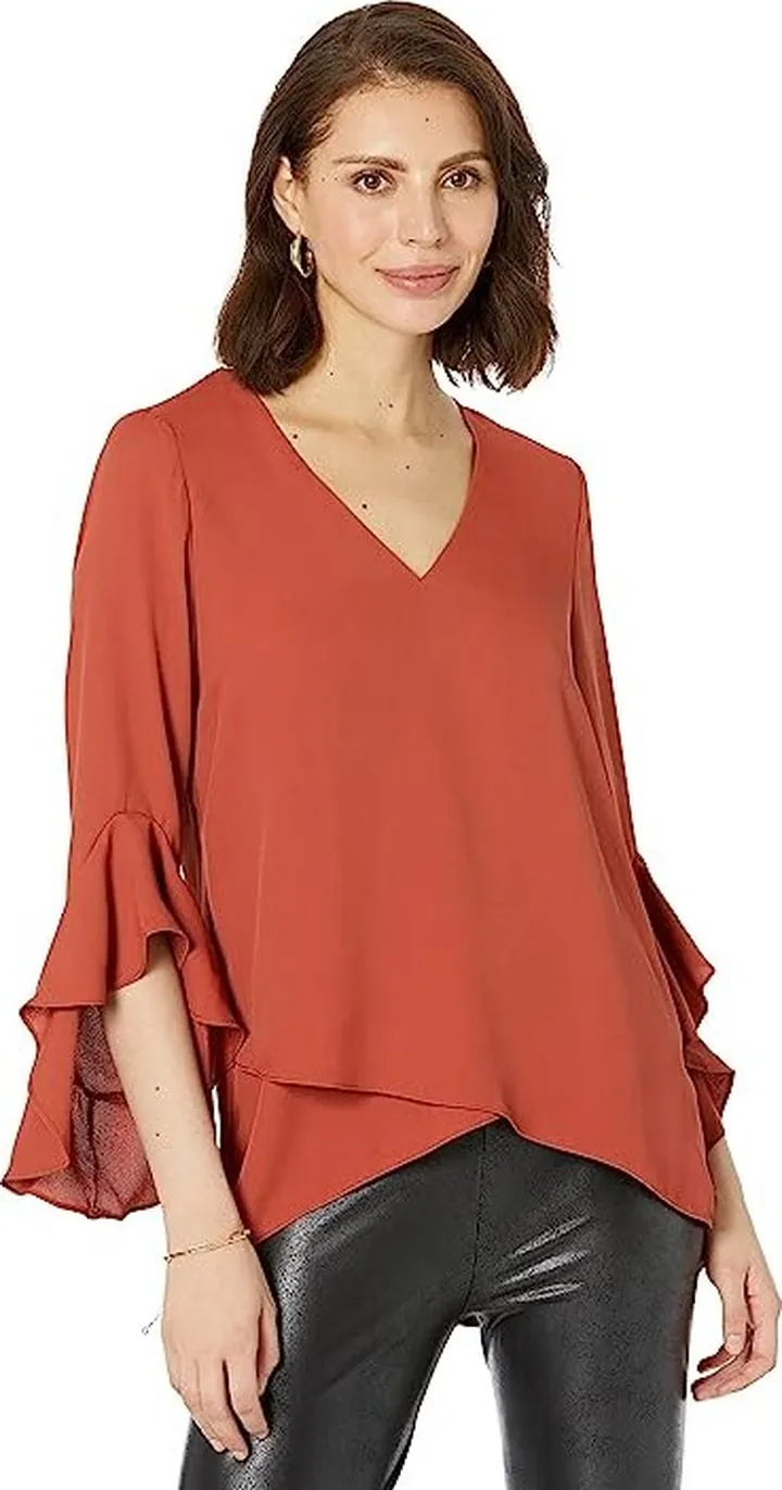 Vince Camuto Flutter Sleeve V-Neck Tunic (Terracotta) Women's Clothing