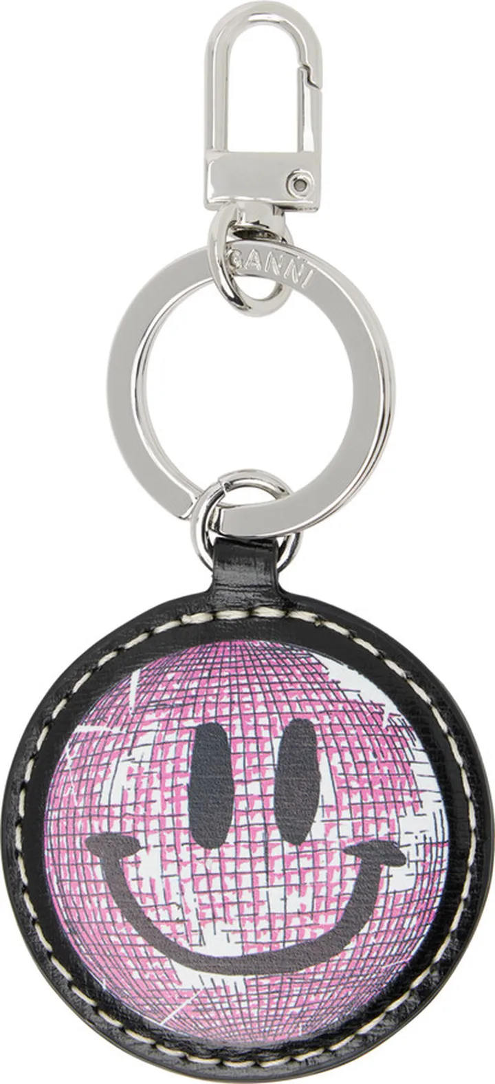 GANNI Black Banner Smiley Keychain
