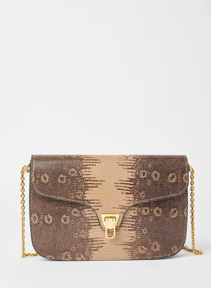 Snakeskin Print Crossbody Bag Brown
