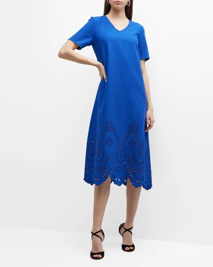Eyelet Linen Midi Dress