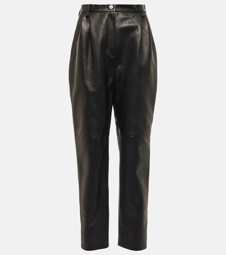 High-rise tapered leather pants