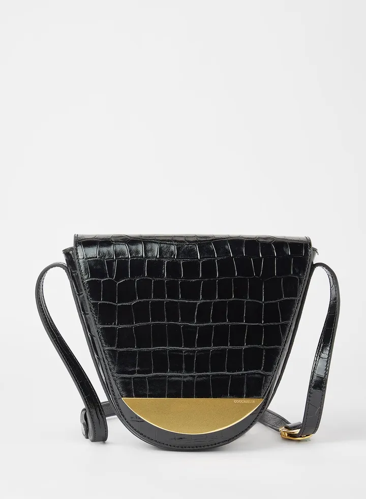 Textured Leather Crossbody Bag Black