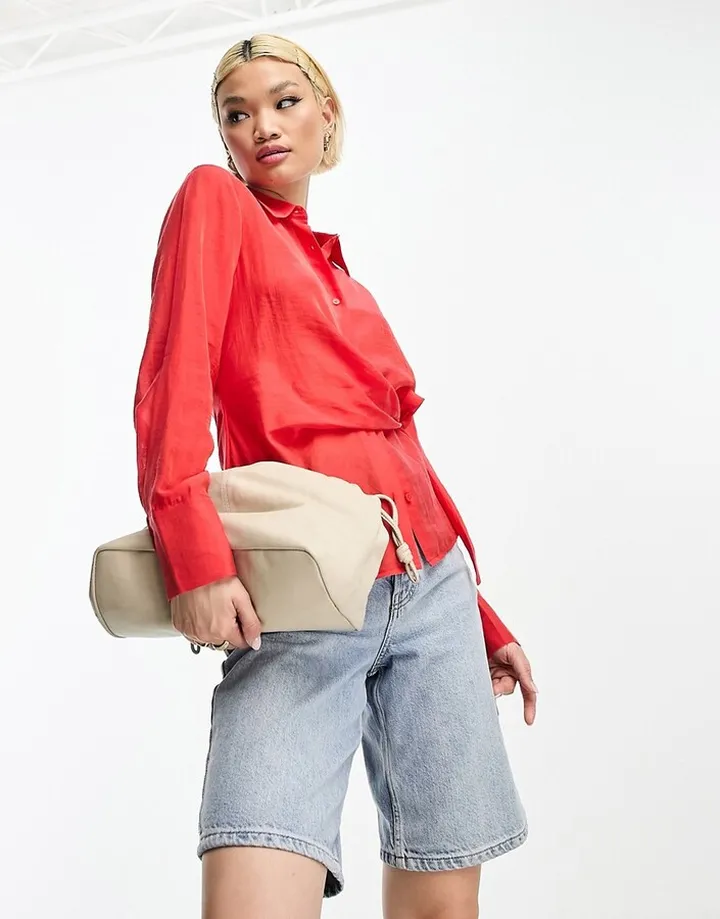 & Other Stories wrap tie detail shirt in red
