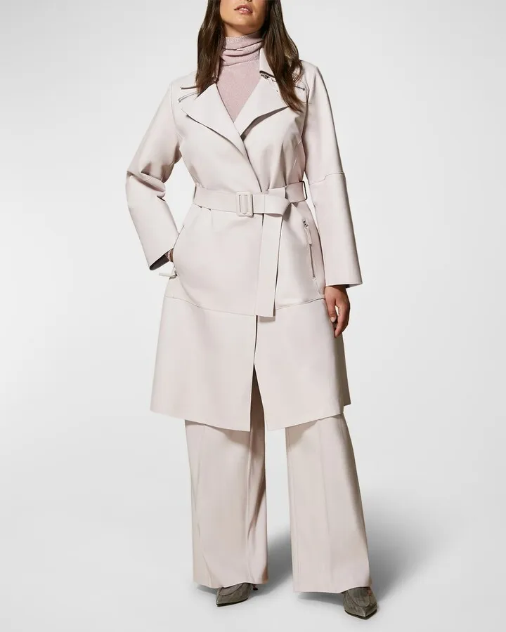 Plus Size Essenza Belted Nappa Leather Coat