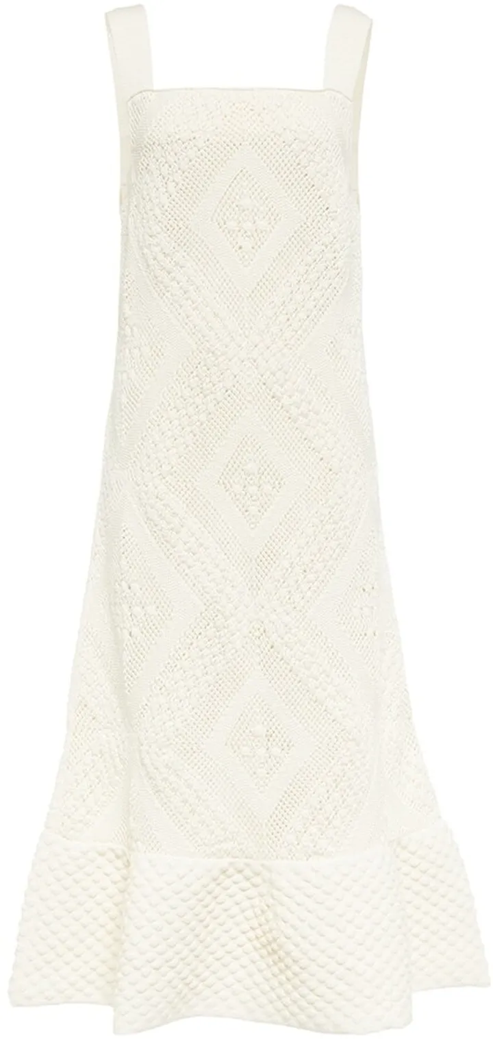 Crochet cotton-blend midi dress