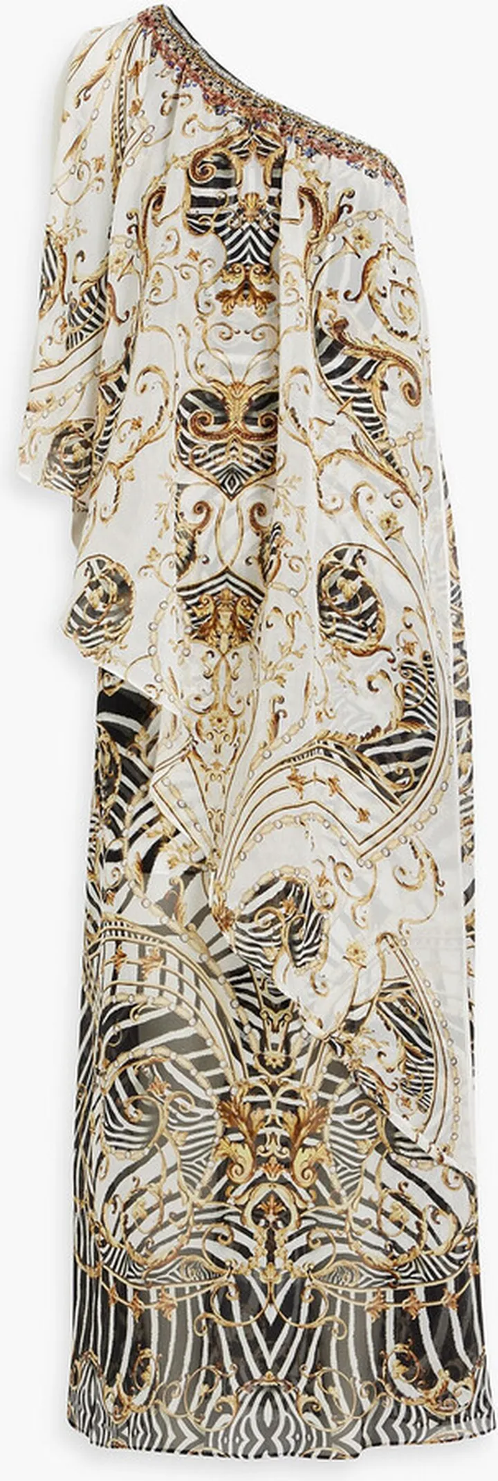 One-shoulder embellished printed silk-chiffon maxi dress