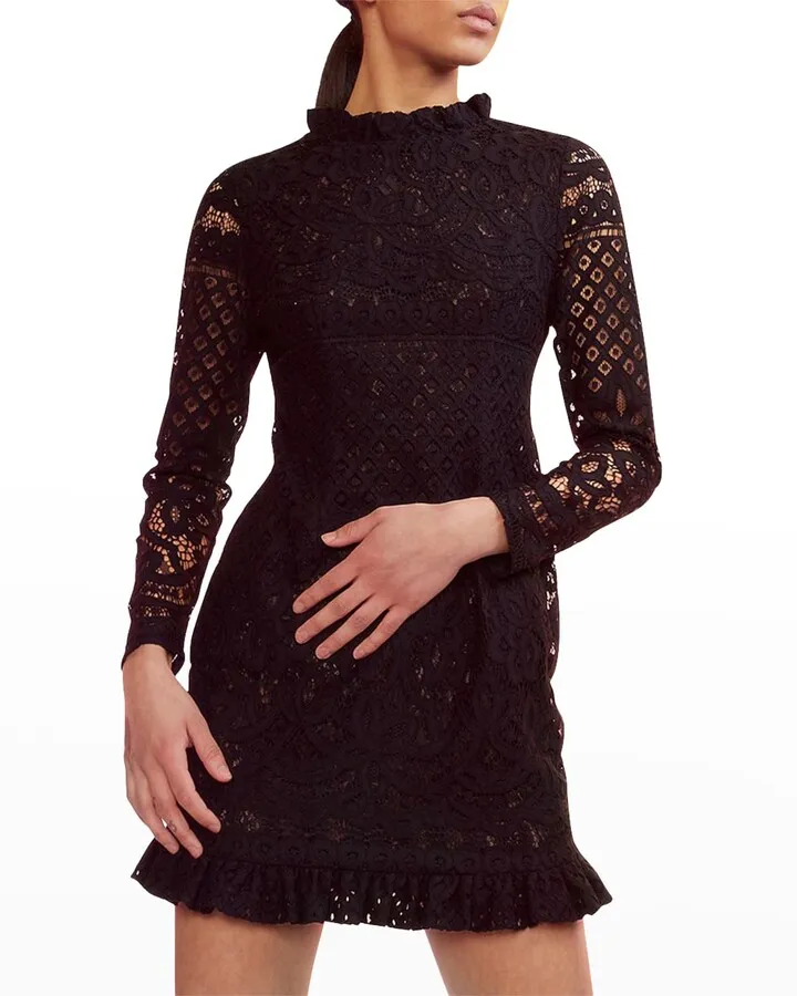 Lace Ruffle-Trim Mini Dress