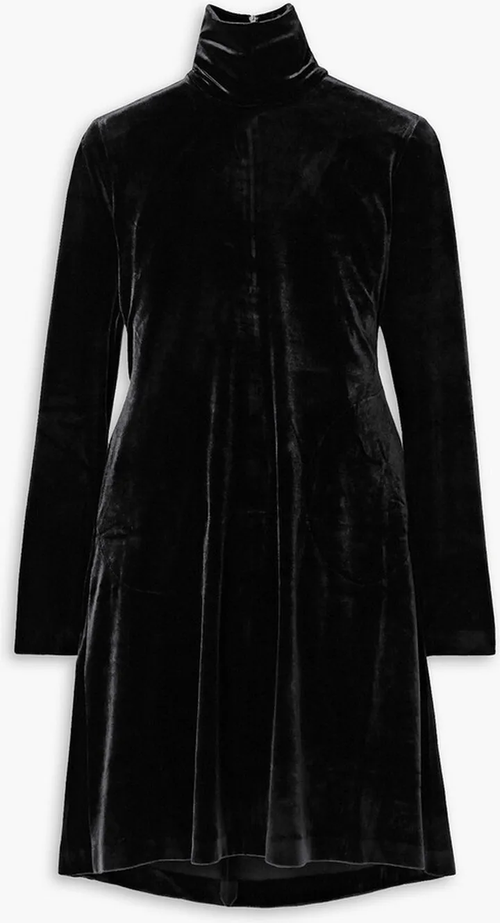 Stretch-velvet turtleneck mini dress