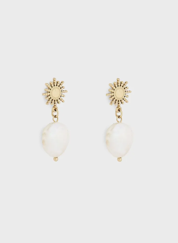 Nala Gold Sun & Pearl Pendant Earrings