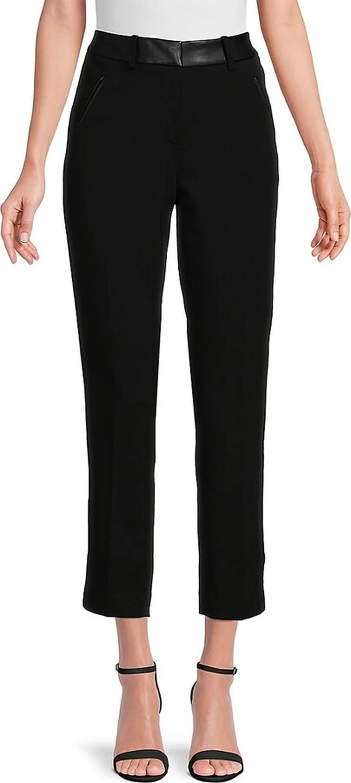 Faux Leather Waist Ankle Pants