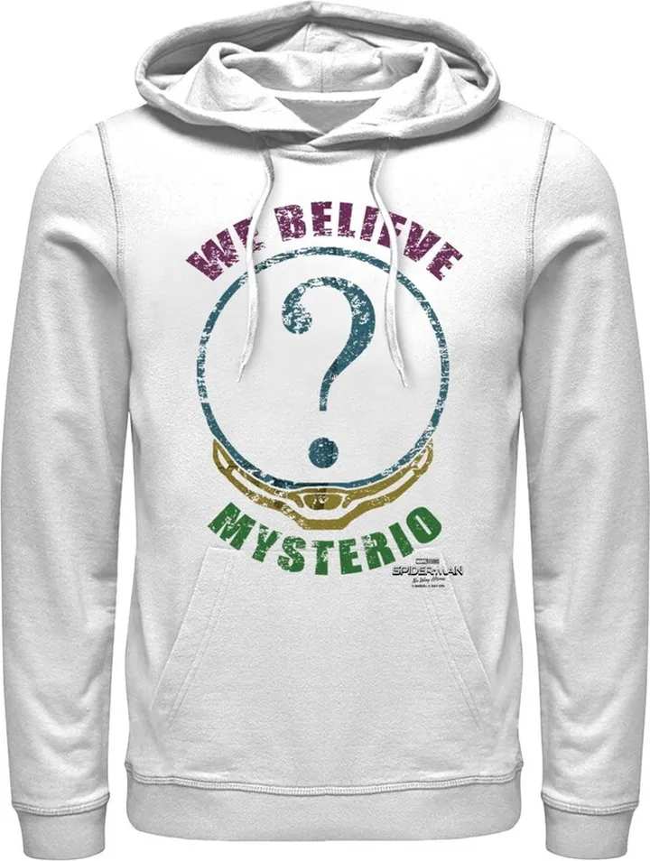 Men's Marvel Spider-Man: No Way Home We Believe Mysterio Distressed Pull Over Hoodie - White - 3X Large
