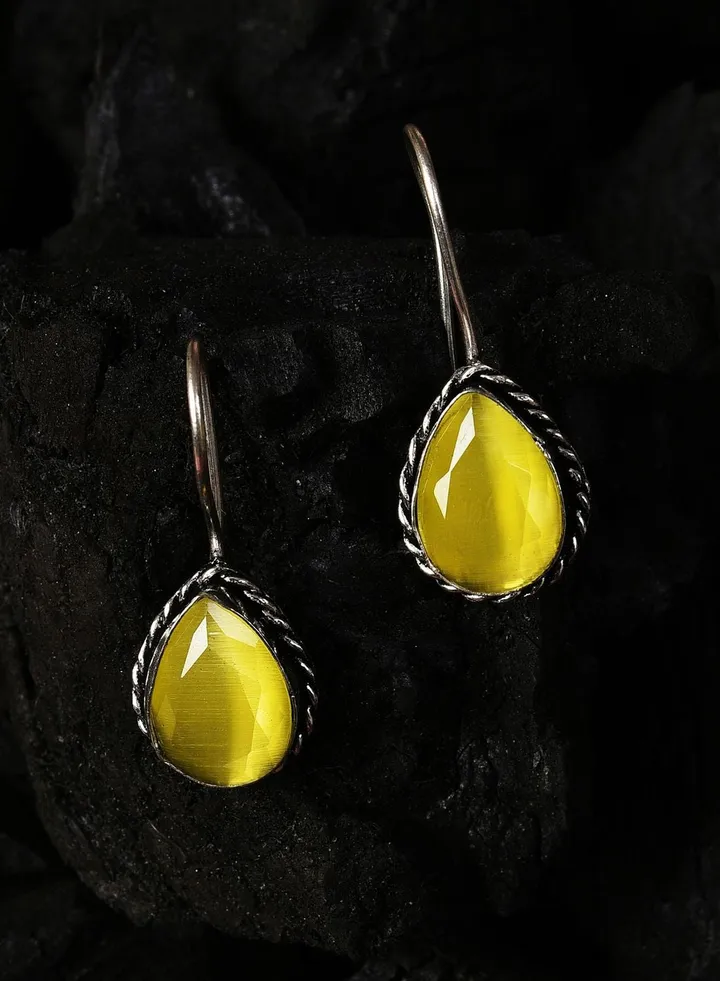 Silver Plated Designer Stone Drop Earrings
