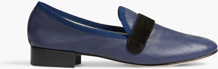 Suede-trimmed leather loafers