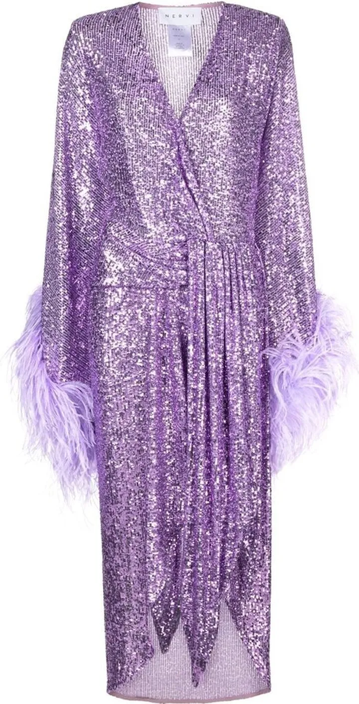 Feather-Trim Sequinned Dress