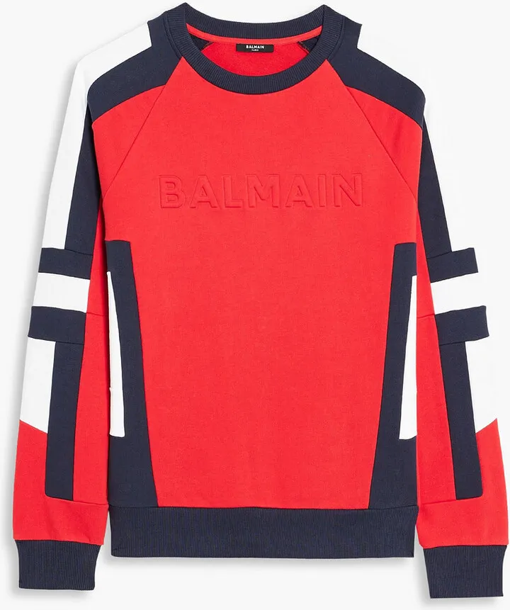 Embossed color-block French cotton-terry sweatshirt