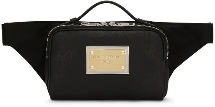 Logo-Plaque Leather Belt Bag